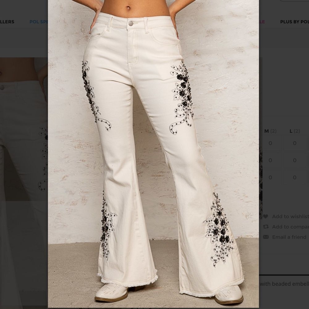 POL jeans POL pants Cream Boot Cut Jeans with Black Floral Embroidery nwot 6-8